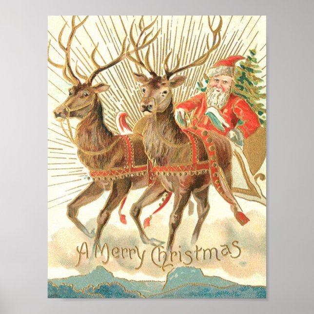 Frohe Weihnachten (Weihnachtsmann und sein Rentier Poster (Vorne)