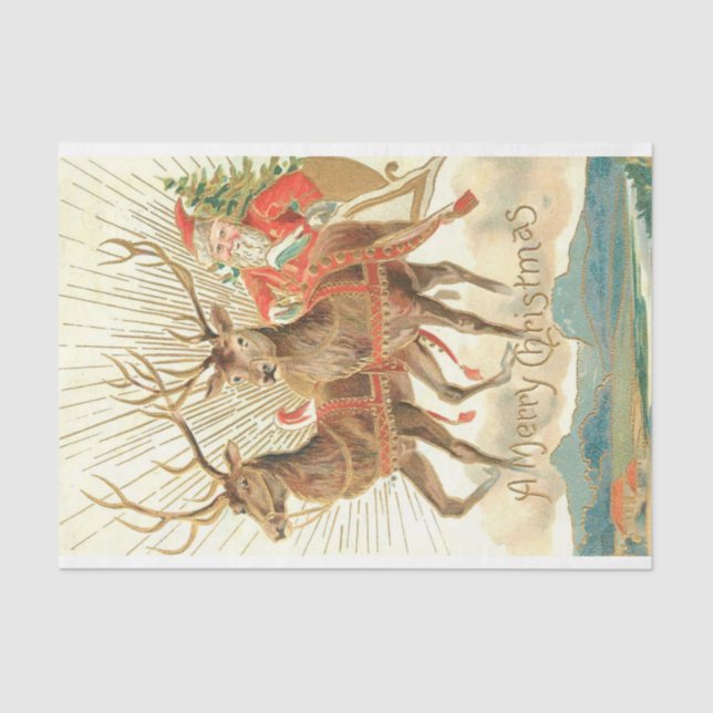 Frohe Weihnachten (Weihnachtsmann und sein Rentier Seidenpapier (Vorderseite)