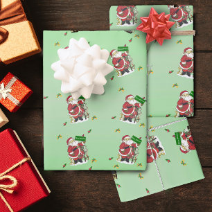 Frohe Weihnachten Weihnachtsmänner Bäume Bögen Grü Geschenkpapier Set