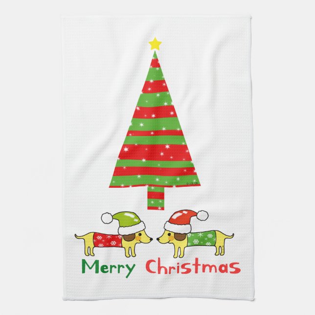 Frohe Weihnachten (Weihnachtsmänner) Geschirrtuch (Vertikal)