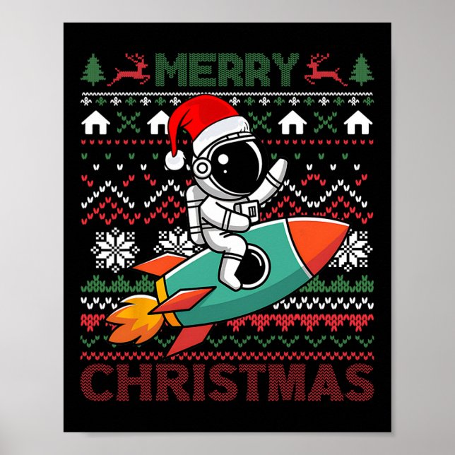 Frohe Weihnachten Weihnachtsmannmütze Astronaut Ro Poster (Vorne)