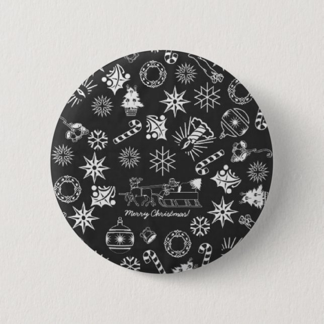 Frohe Weihnachten Weihnachtsymbole, Schwarz und We Button (Vorderseite)