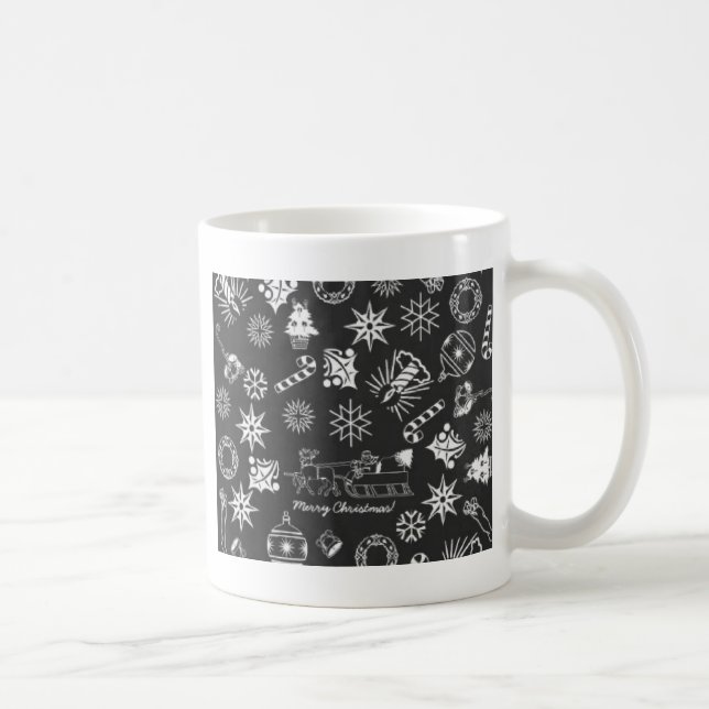 Frohe Weihnachten Weihnachtsymbole, Schwarz und We Kaffeetasse (Rechts)
