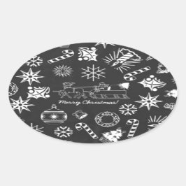 Frohe Weihnachten Weihnachtsymbole, Schwarz und We Ovaler Aufkleber