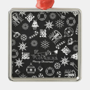 Frohe Weihnachten Weihnachtsymbole, Schwarz und We Silbernes Ornament
