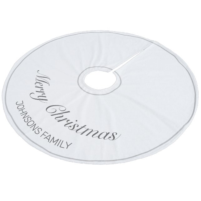 Frohe Weihnachten Weiß Minimalistisch Moderne Fleece Weihnachtsbaumdecke (Schrägansicht)