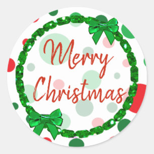 Frohe Weihnachten Weiß, Red Green Polka Dots Runder Aufkleber