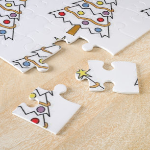 Frohe Weihnachten Weiße Baum Farbige Helle Lichter Puzzle