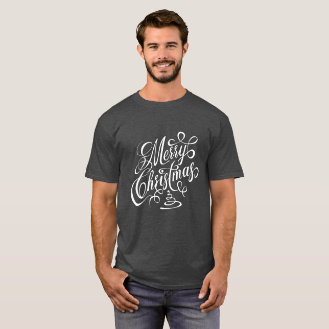 Frohe Weihnachten Weiße Extravagante Cursive Typog T-Shirt (Vorne ganz)