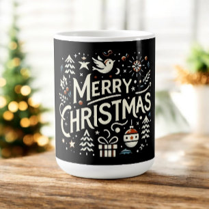 Frohe Weihnachten Weiße Grafik-Typografie Verwandlungstasse