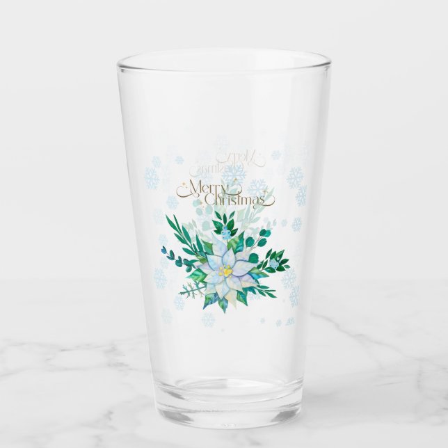 Frohe Weihnachten Weiße Poinsettia Schneeflocken Glas (Vorderseite)