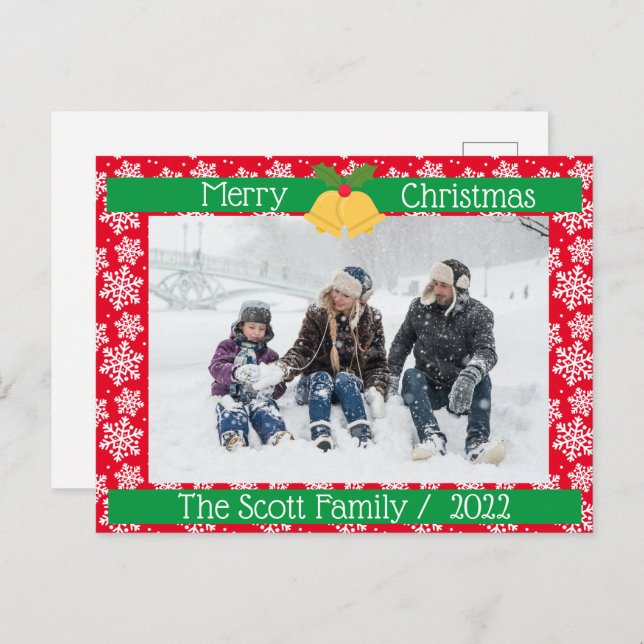 Frohe Weihnachten Weiße Schnee Familie Foto Red Postkarte (Vorne/Hinten)