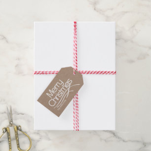 Frohe Weihnachten weiße Typografie, Schneeflocke m Geschenkanhänger
