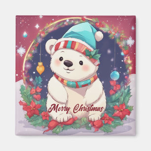 Frohe Weihnachten Weißer Eisbär Magnet
