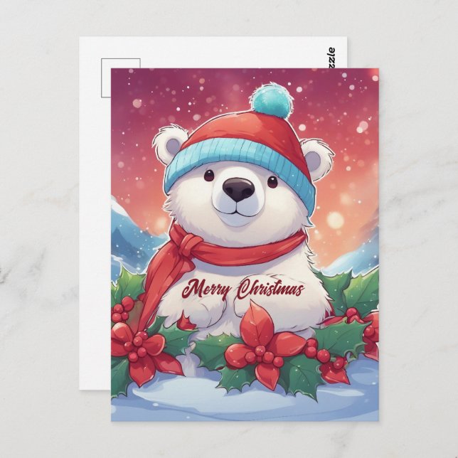 Frohe Weihnachten Weißer Eisbär Postkarte (Vorne/Hinten)