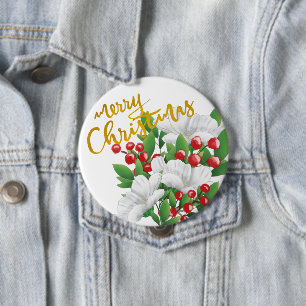 Frohe Weihnachten Weißes Grün Wasserfarben Blüte Button
