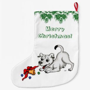 Frohe Weihnachten! Welpe mit Bell und Ball Großer Weihnachtsstrumpf