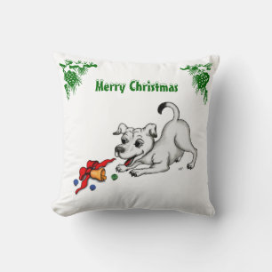 Frohe Weihnachten! Welpe mit Bell und Ball Kissen