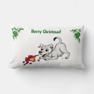 Frohe Weihnachten! Welpe mit Bell und Ball Lendenkissen