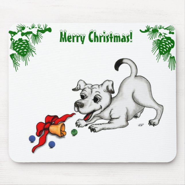 Frohe Weihnachten! Welpe mit Bell und Ball Mousepad (Vorne)