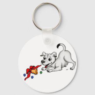 Frohe Weihnachten! Welpe mit Bell und Ball Schlüsselanhänger