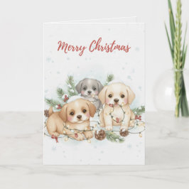 Frohe Weihnachten Welpen Karte Süße Hunde Liebhabe