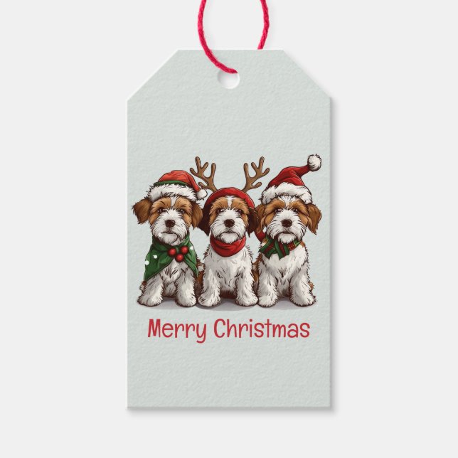 Frohe Weihnachten Welsh Wire Fox Terrier Hunde Geschenkanhänger (Vorderseite)