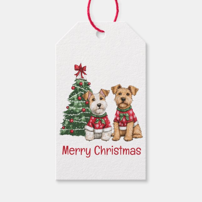 Frohe Weihnachten Welsh Wire Fox Terrier Hunde Geschenkanhänger (Vorderseite)