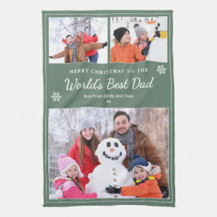 Frohe Weihnachten Weltbeste-Vater-Fotos Salbeigrün Geschirrtuch
