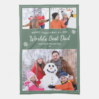Frohe Weihnachten Weltbeste-Vater-Fotos Salbeigrün Geschirrtuch