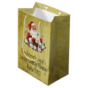 Frohe Weihnachten Wesołych Świąt auf Polnisch Gold Mittlere Geschenktüte