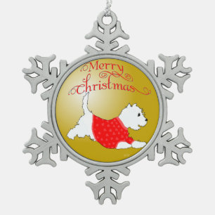 Frohe Weihnachten Westie-Ornament Schneeflocken Zinn-Ornament