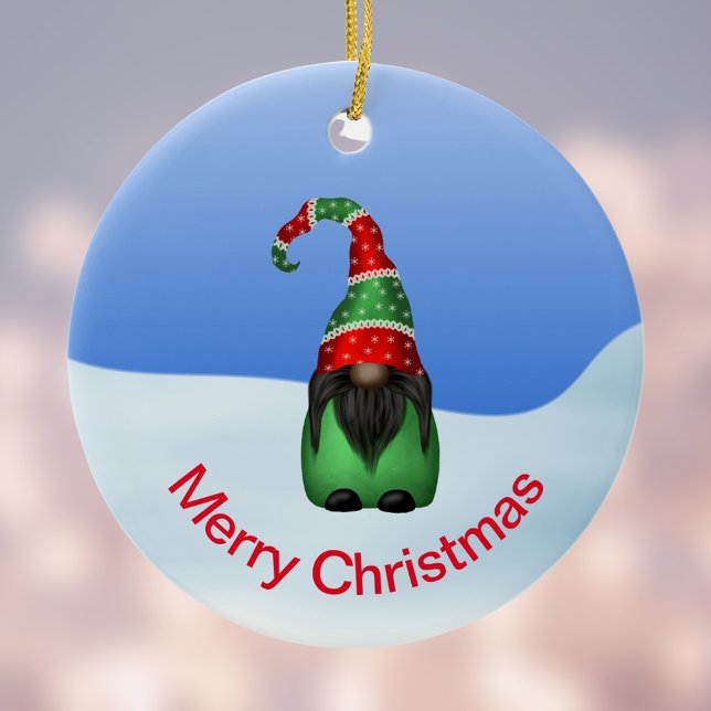 Frohe Weihnachten Whimsical Gnome Keramik Ornament (Von Creator hochgeladen)