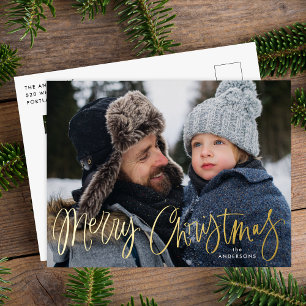 Frohe Weihnachten Whimsical Gold Script Foto Folien Feiertagspostkarte