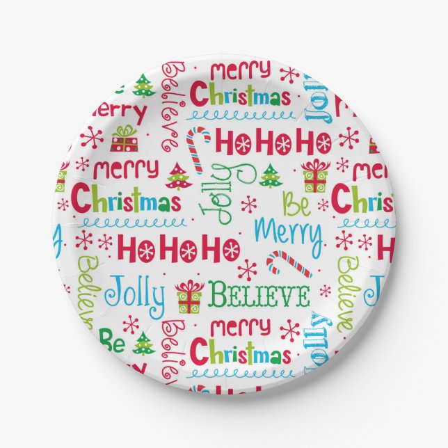 Frohe Weihnachten Whimsical Modern Jolly Typografi Pappteller (Vorderseite)