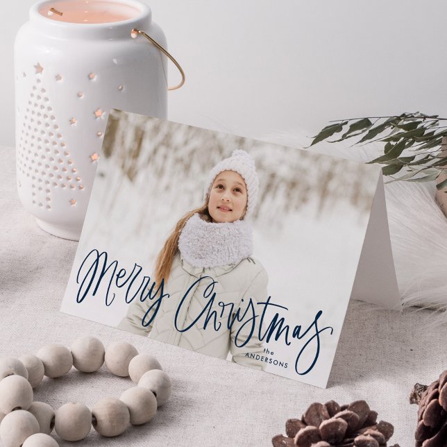 Frohe Weihnachten Whimsical Navy Script Foto (Von Creator hochgeladen)