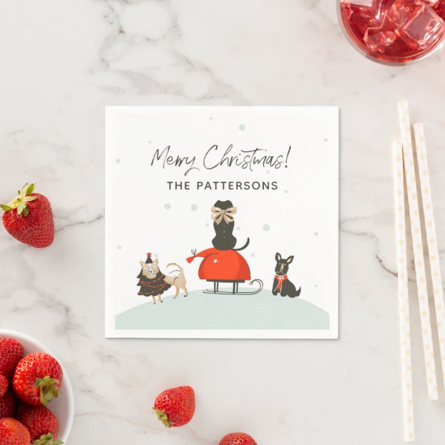 Frohe Weihnachten Whimsical Niedlich Hunde Individ Serviette (Beispiel)