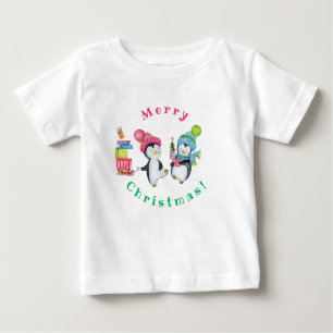 Frohe Weihnachten Whimsical Pinguine bringen Gesch Baby T-shirt