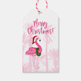 Frohe Weihnachten Whimsical Pink Flamingo Palmen B Geschenkanhänger