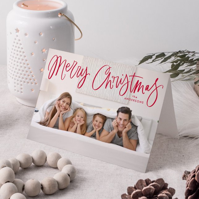 Frohe Weihnachten Whimsical Red Script Foto (Von Creator hochgeladen)