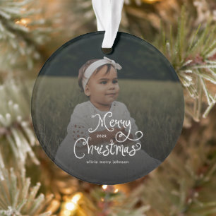 Frohe Weihnachten Whimsical Schrift Baby-Foto Ornament