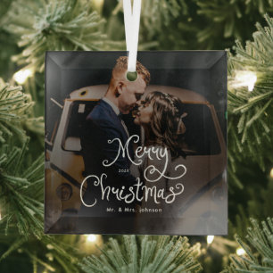 Frohe Weihnachten Whimsical Schrift Benutzerdefin Ornament Aus Glas