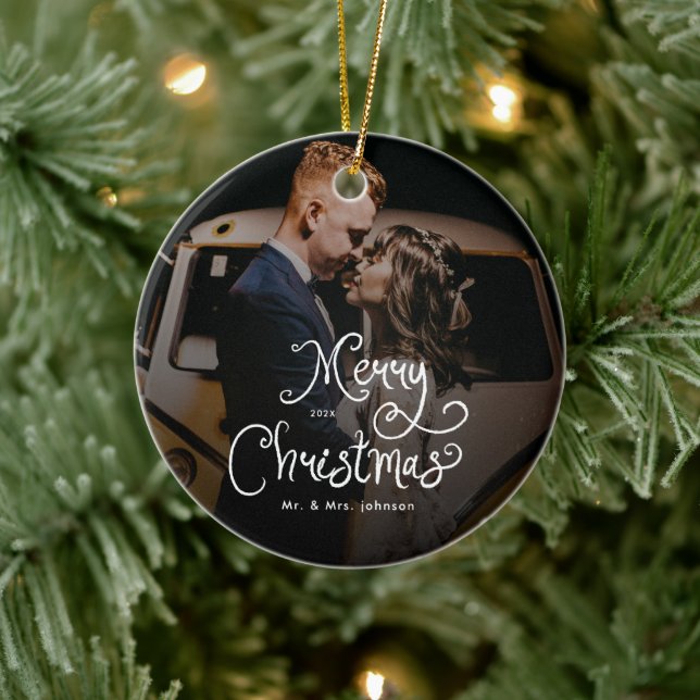 Frohe Weihnachten Whimsical Script Benutzerdefinie Keramik Ornament (Baum)
