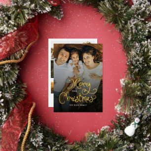 Frohe Weihnachten Whimsical Script Familie 7 Fotos Folien Feiertagskarte