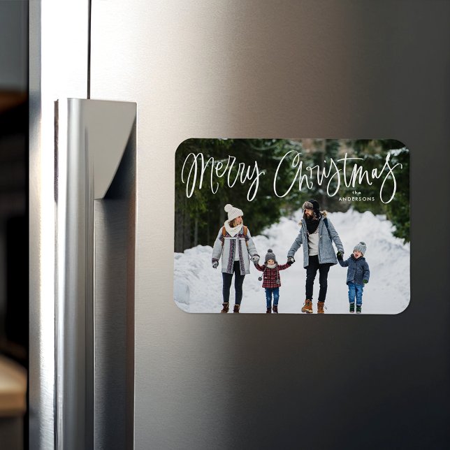 Frohe Weihnachten Whimsical Script Holiday Foto Magnet (Von Creator hochgeladen)