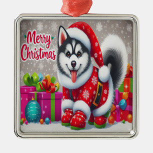 Frohe Weihnachten Whimsical sibirischen Husky Dog  Ornament Aus Metall