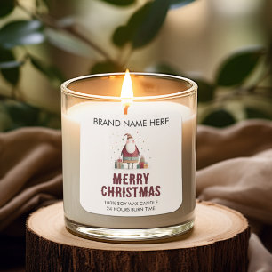 Frohe Weihnachten Whimsische Weihnachtsmann Kerz Quadratischer Aufkleber
