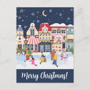Frohe Weihnachten Whimsy Winterstadt Personalisier Postkarte