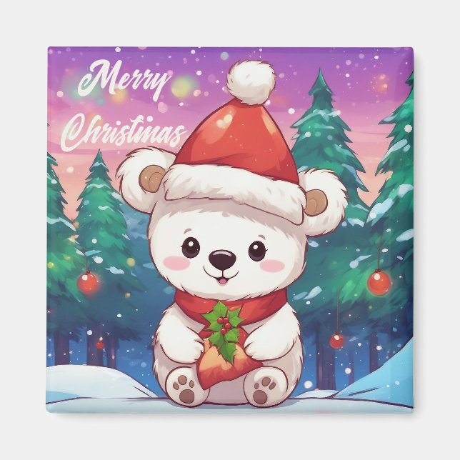 Frohe Weihnachten White Baby Polar Bär Magnet (Vorne)