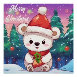 Frohe Weihnachten White Baby Polar Bär Poster
